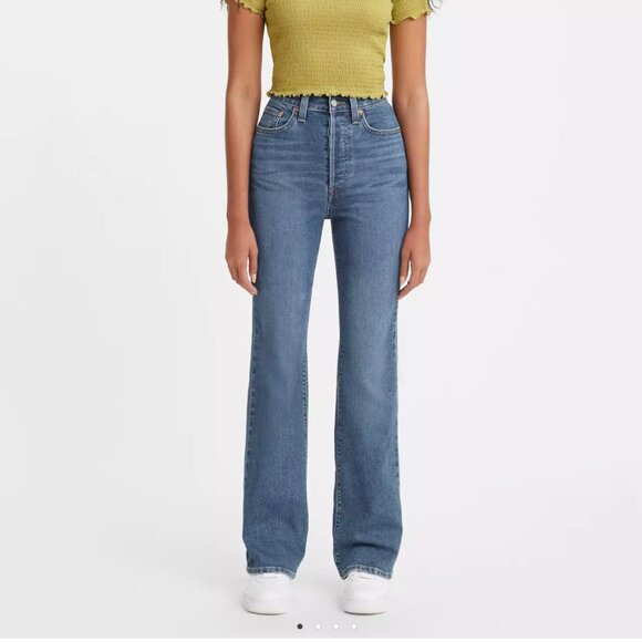 Size 14/32 - Ribcage Bootcut Button-Fly Jeans High Rise Stretch Denim NEW - Picture 2 of 12